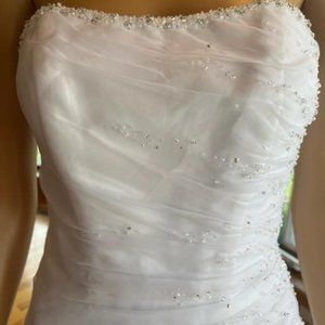 *Michaelangelo White Organza Beaded Strapless Wedding Dress Bridal Gown Size 4